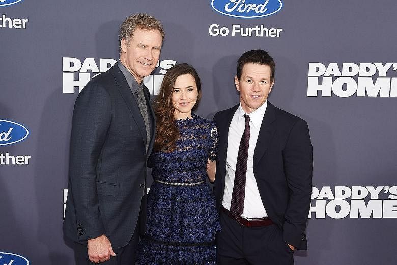 Cause to celebrate: The stars of Daddy's Home (above from left) Will Ferrell, Linda Cardellini and Mark Wahlberg, and actress Jennifer Lawrence from Joy at the premieres of their movies in New York.