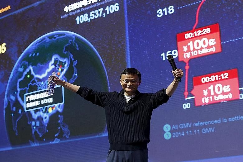 Alibaba founder Jack Ma in Beijing, in front of a screen showing real-time data of transactions at the group's global shopping festival on Nov 11. One trend driving growth in Chinese demand is the powerful role of e-commerce. Chinese customers browsi