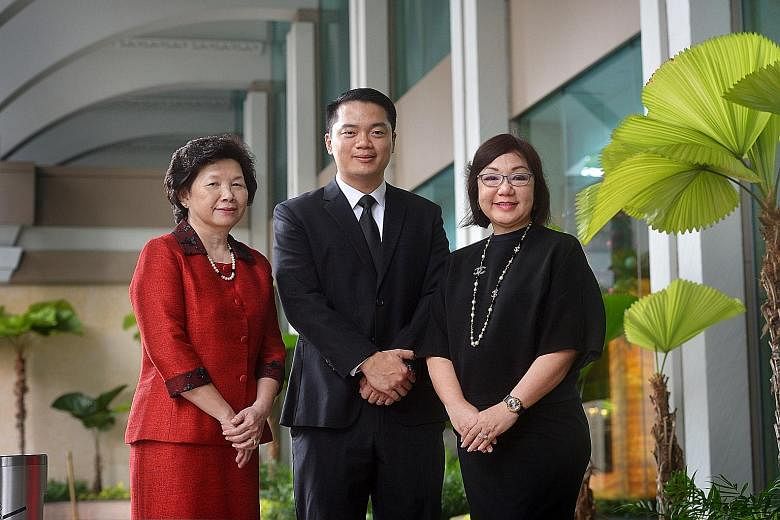 (From far left) Madam Teo Chwee Kee, who is retiring as principal of Woodlands Ring Secondary School; Mr Shane Kwok, Tampines Secondary School's new principal; and Mrs Celine Ng, who will be principal of Bedok Green Primary School.