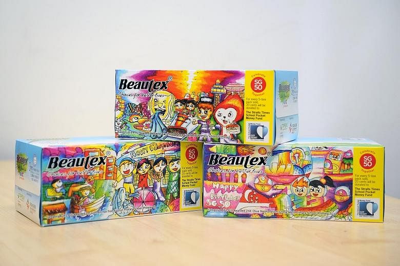 Twenty cents from the sale of each limited-edition Beautex tissue box was donated to The Straits Times School Pocket Money Fund.