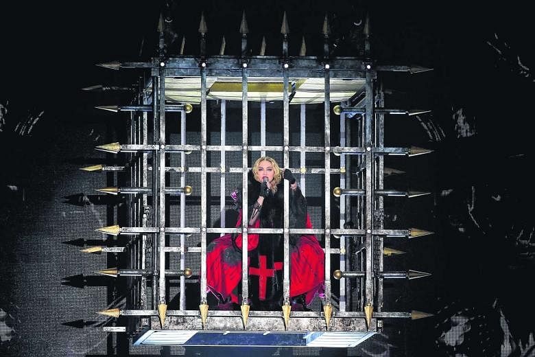 Madonna performing in Cologne, Germany during her Europe tour concert on Nov 4, 2015.