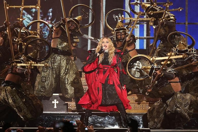 Madonna performing in Cologne, Germany during her Europe tour concert on Nov 4, 2015.