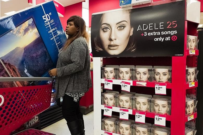A display of Adele CDs at a Target store in Jersey City in the United States. The singer did not make her album, 25, available on streaming sites.