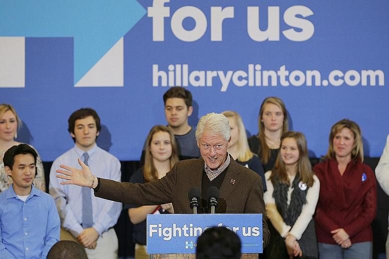 At a rally in Nashua, Mr Bill Clinton (above) paid tribute to his wife's determination to make America a fairer, safer country for the poor and struggling middle classes, and warned that key gains in environmental and healthcare policy would be rever