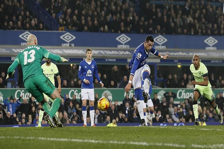 Ramiro Funes Mori opening the scoring for Everton in their 2-1 win on Wednesday. Manchester City claimed Romelu Lukaku had been interfering with play when Mori shot.