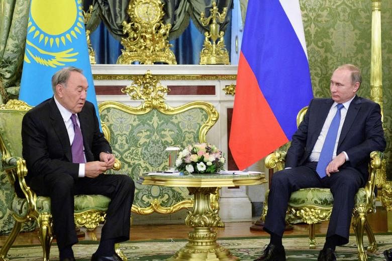 Russian President Vladimir Putin (right) meeting Kazakh President Nursultan Nazarbayev in Moscow on Dec 21. Kazakhstan is at the heart of what could be a Great Gain for all in terms of regional and global stability and prosperity. This is why Mr Nazarbaye