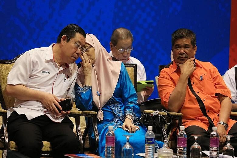 Pakatan Harapan leaders (front row from left) Lim Guan Eng, Wan Azizah Ismail, who is PKR president, and Mohamad Sabu, and DAP adviser Lim Kit Siang (back row) at the coalition's first leadership meeting yesterday.