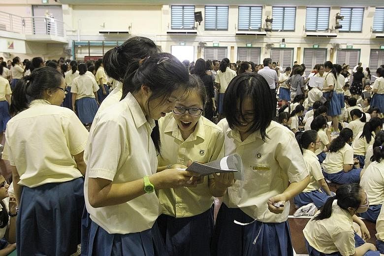 Students checking one another's O-level results. Last year's O-level students will get their results today.