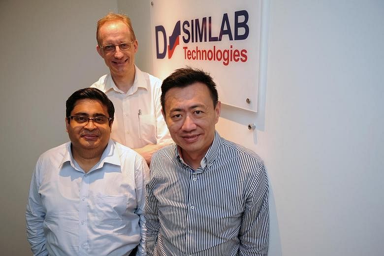 Founders of D-Simlab Technologies (from left) Dr Julka, Dr Lendermann and Mr Gan. D-Simlab is backed by A*Star and specialises in offering simulation-based software to help clients in the aerospace and semiconductor industries make decisions in resou