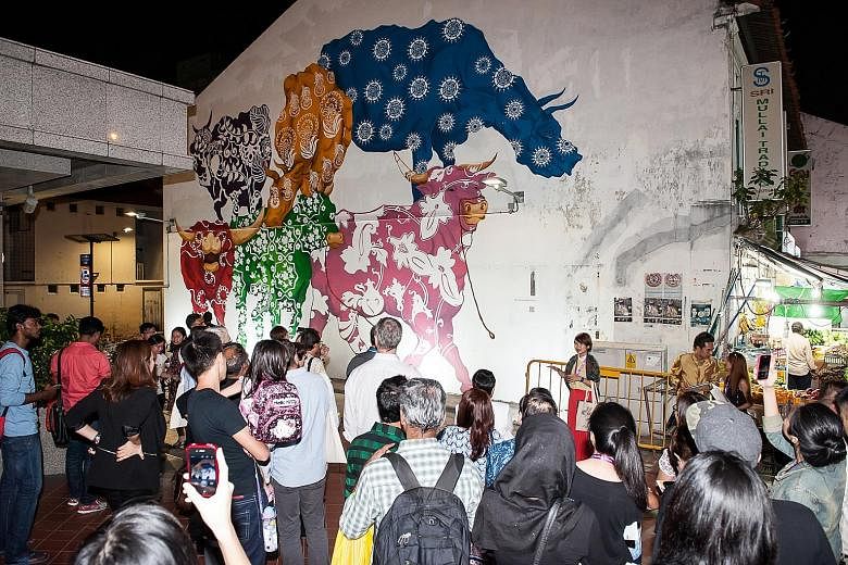 View art installations and scheduled activities along the ArtWalk Little India trail.