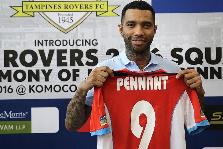 Jermaine Pennant at his unveiling as a Tampines Rovers player yesterday. The Englishman is keen to help transform the fortunes of the Singapore club.