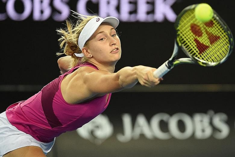 Australia's Daria Gavrilova playing a back-hand return against Czech Petra Kvitova in the second round of the Australian Open. Gavrilova won the match 6-4, 6-4.