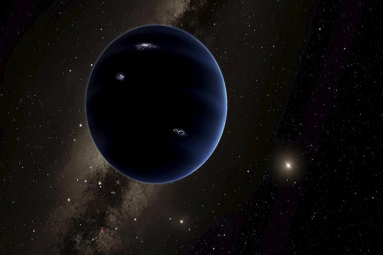 An artist's impression of "Planet Nine", in a handout from the California Institute of Technology. So far, the planet has not been observed directly and a host of powerful telescopes are hunting for it.