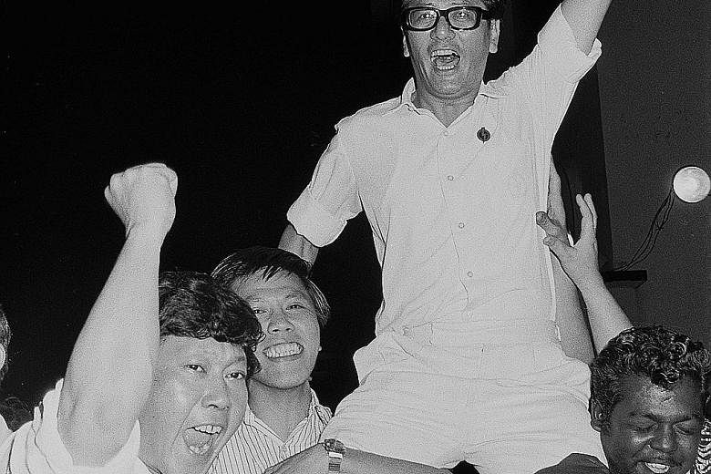 Phey, who ran as the PAP's candidate in Boon Teck, celebrating his victory in the 1972 General Election. Four years later, he stood for re-election and won.