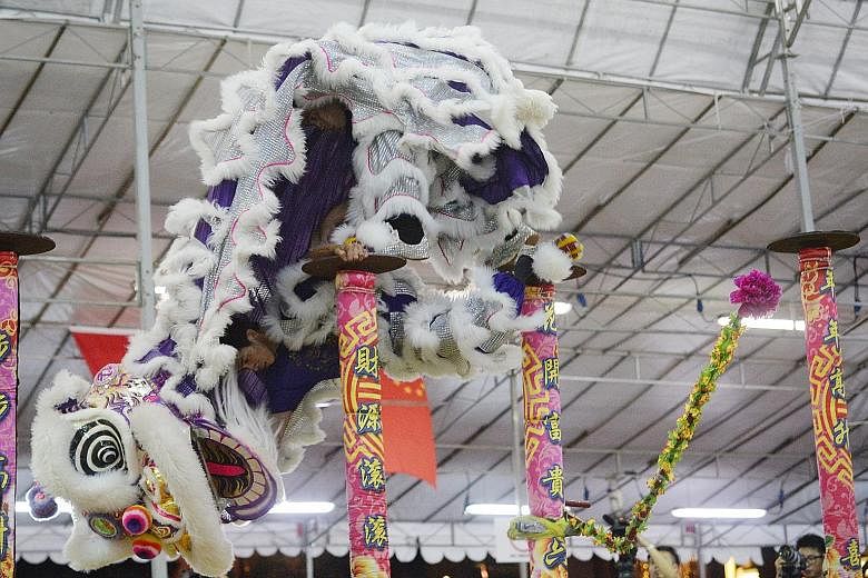 Visitors to Hong Lim Park yesterday were treated to gravity-defying manoeuvres from participants at the International Lion Dance Competition. The participating teams also impressed the audience with their showmanship and athleticism, drawing cheers f