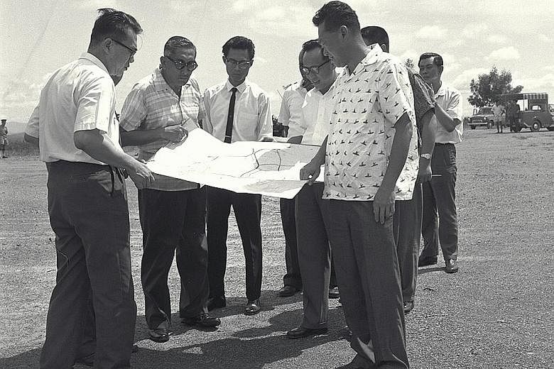 Prime Minister Lee Kuan Yew and Public Services Commission chairman Phay Seng Whatt (next to him) touring Jurong industrial estate in 1964 with (from left) EDB chairman Hon Sui Sen and President Yusof Ishak. Yesterday, in Parliament, MP Chee Hong Tat