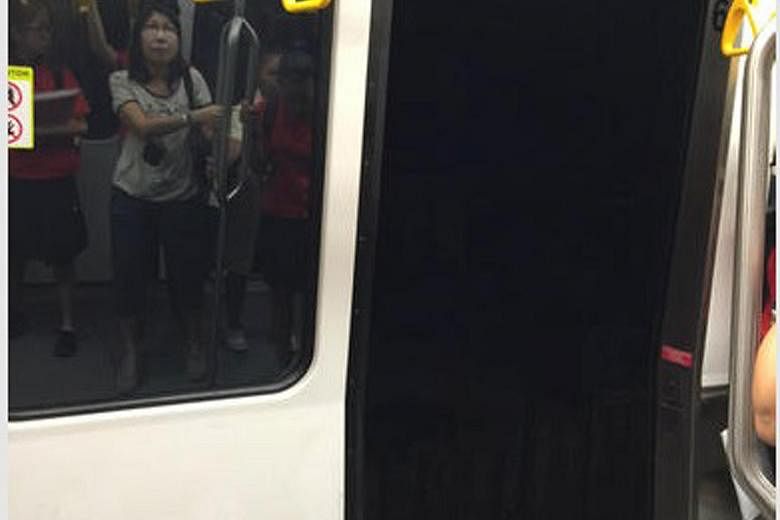 The door at the rear of an LRT train opened while travelling from Bukit Panjang station to Senja station last Friday.