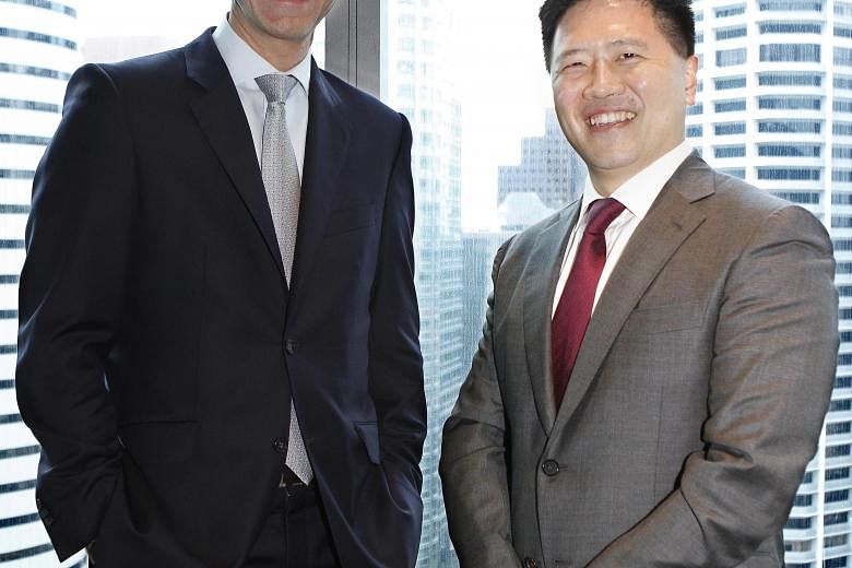 Indosuez Wealth Management head Patrick Ramsey (far left) and Mr Sen Sui, chief executive of Indosuez Wealth Management in Singapore. Asia is a priority and pillar of the French bank's activities.