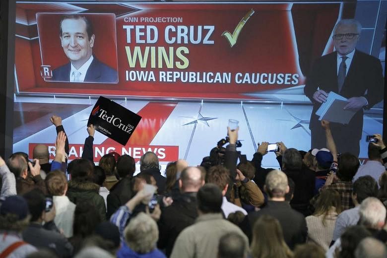 US Republican presidential candidate Ted Cruz wins the Iowa caucus with 28 per cent of vote, beating front runner Donald Trump, who wins 24 per cent of vote.