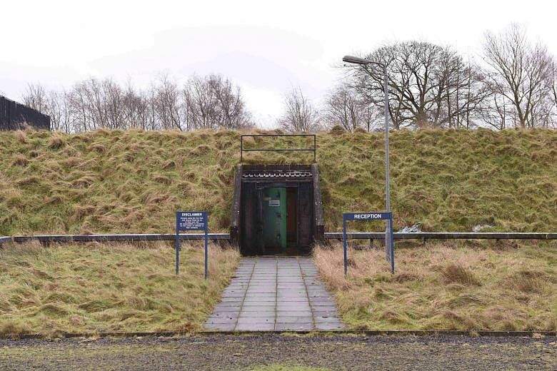 The entrance to the heavily fortified underground bunker in Ballymena, Northern Ireland. It was built by the British government in 1987. A fresh air filter room in the nuclear bunker, which contains decontamination chambers, "interlocking double blas