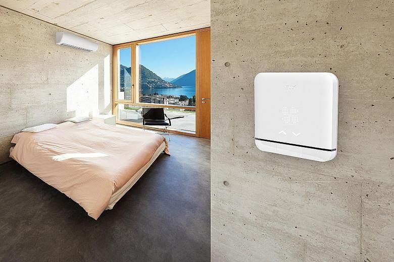 Flat and squarish, the Tado can sit on a table or be mounted on a wall. It is managed via an app.
