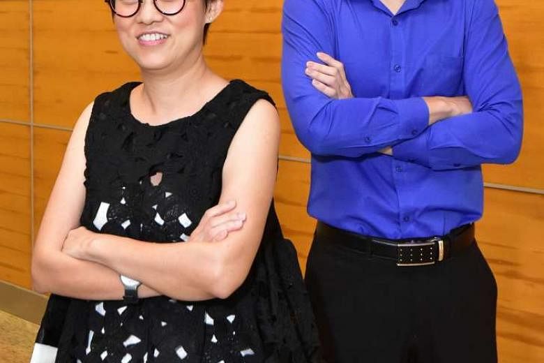 Ms Kwek (left) and Mr Tan (right) each won a $100 shopping voucher for taking part in a public vote for the winner of the inaugural Straits Times Singaporean of the Year award. 