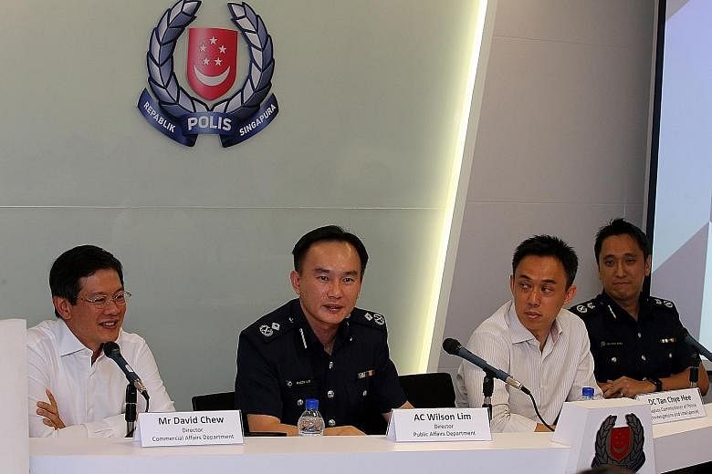 (From left) Mr David Chew, director of the Commercial Affairs Department; Police Assistant Commissioner Wilson Lim, director of the Public Affairs Department; Deputy Commissioner of Police (Investigations & Intelligence) Tan Chye Hee and Deputy Commi