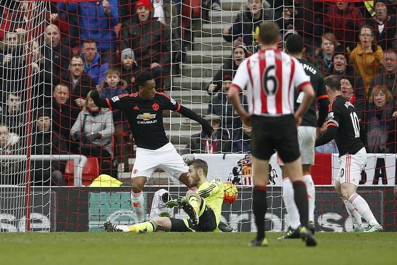 A fluke second goal for Sunderland, after Lamine Kone's 82nd-minute header hits the elbow of Man United goalkeeper David de Gea and rolls over the line. United were on the back foot after Sunderland took an early lead through Wahbi Khazri.