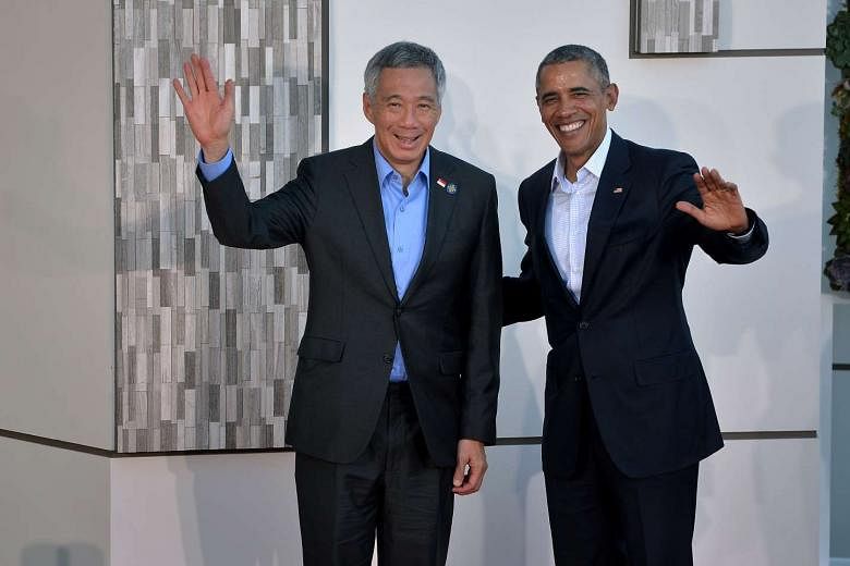 Prime Minister Lee Hsien Loong (left) and US President Obama at the Sunnylands Estate in California on Feb 15, 2016.