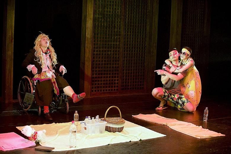 (From left) Feng Yang as Banquo, Tian Chong as Macbeth and Zeng Zi Yao as Lady Macbeth play it for laughs in some scenes.