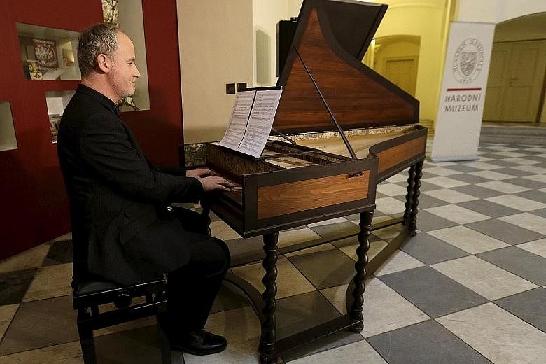 Harpsichordist Lukas Vendl playing the upbeat four- minute piece at the Czech Museum of Music.