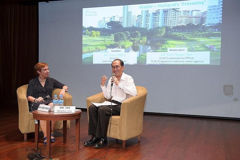 Ms Tracy Metz, director of John Adams Institute in Amsterdam, and PUB chief sustainability officer Tan Nguan Sen at a lecture and Q&A session organised by the Centre for Liveable Cities.