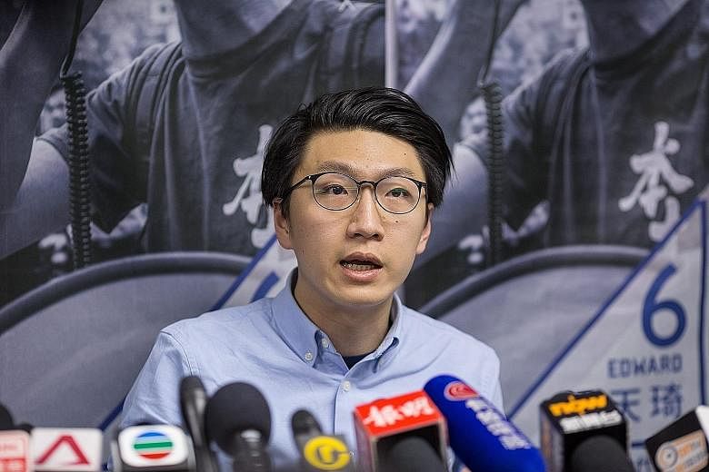Hong Kong Indigenous group spokesman Edward Leung at a news conference in Hong Kong last Tuesday. The unwillingness to play nice is indicative of how Mr Leung and his group have become contemptuous of Hong Kong's traditional pro-democrats and even th