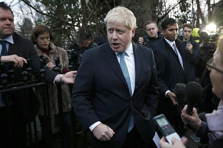 London Mayor Boris Johnson speaking to reporters outside his home about his decision to back the exit campaign. The six members of Prime Minister David Cameron's Cabinet who support the push for Britain to break from the European Union launching the 