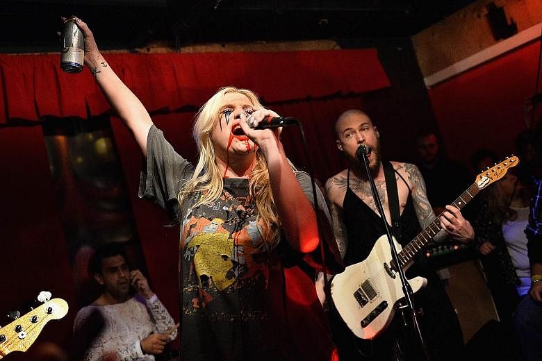 Kesha performing earlier this month in Los Angeles. Female musicians have voiced support for the singer, who said in 2014 that her former mentor, Dr Luke, abused her for years.