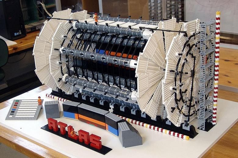 A 9,500-piece Lego model, created by Sascha Mehlhase, of the Atlas particle detector at the Large Hadron Collider at Cern.
