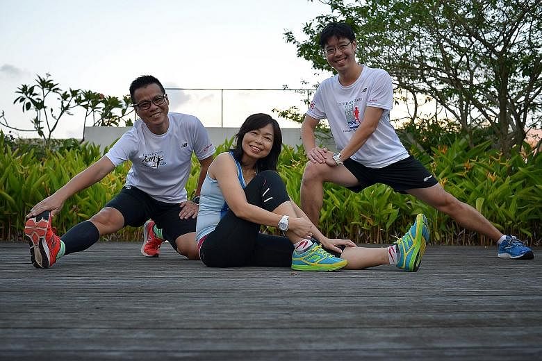 (From left) Mr Paul Chan, Ms Chan Lai Sui and Mr Loke Hon Wah, who have taken part in the previous three editions of the ST Run, have signed up for this year's ST Run in the City.