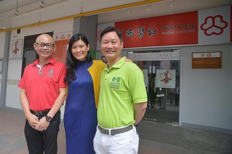(From far left) Mr Toh, Sian Chay Medical Institution chairman; Ms Kwee, NVPC chief executive; and Mr Koh, RSVP Singapore president at the launch of the two charities' partnership recently.