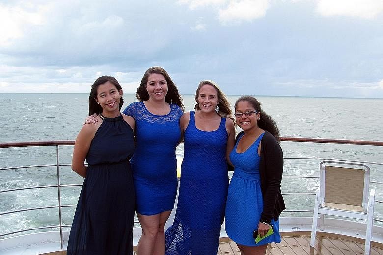 Ms Ng (at far left) with American friends (from left) Ashley Everett, Sara Thornburg and Lissette Palestro.