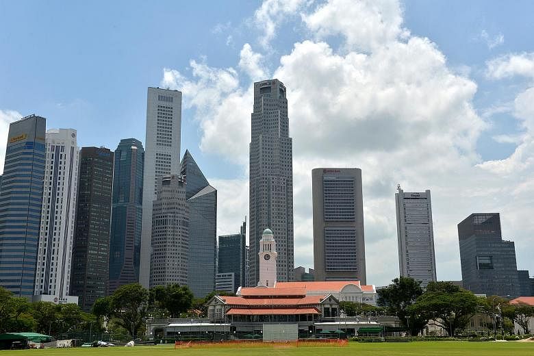 The skyline of the Singapore Central Business District. 