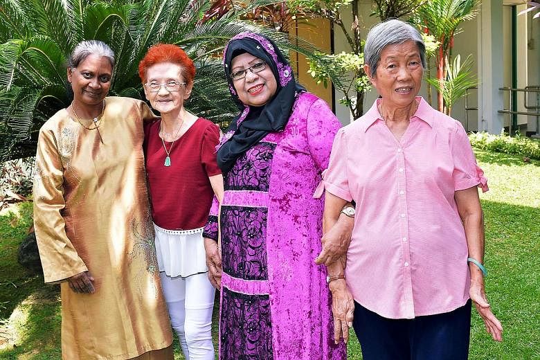 (From left) Madam Hajira Bee Idroos, 62, Ms Tng Noi Kee, 76, Madam Jainah Awang, 67, and Madam Chong Kiaw, 79, won the Most Outstanding Woman award, which recognises ordinary women who excel in various areas.