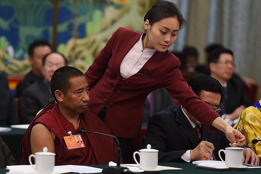 A Tibetan delegate at a meeting at the National People's Congress, China's annual legislative meeting, in Beijing on Monday.