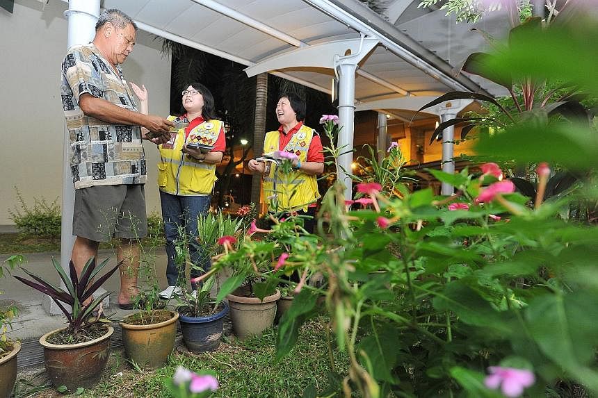 The resident "dengue fighters" try to tailor their message to what they observe about people's lifestyles. Those with water plants, for instance, might be reminded to wash the roots as well, as mosquito eggs might stick to them even if water is chang
