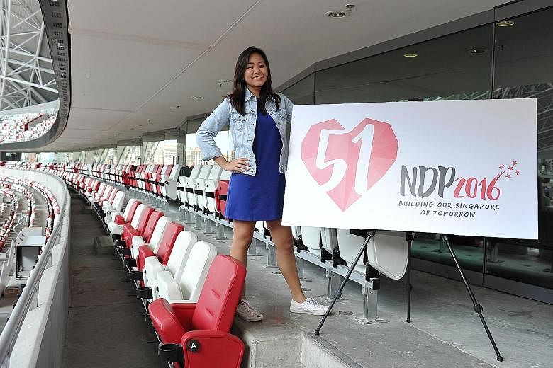 BG Liow says the National Stadium venue allows the organisers to try out new things. Singapore Polytechnic student Chelsea Lim, with her winning logo for NDP 2016. Her design was chosen by a public vote after being shortlisted from some 250 entries. 