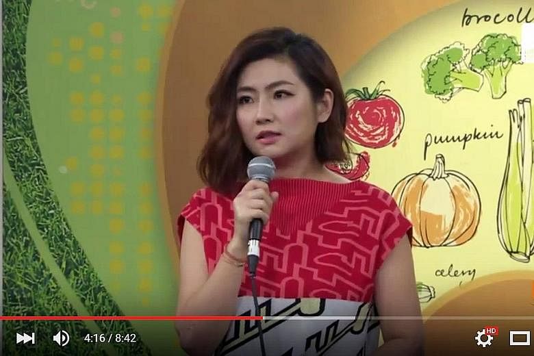 S.H.E singer Selina Jen speaking to the press at a taping of the television show Stay Healthy Stay Happy.