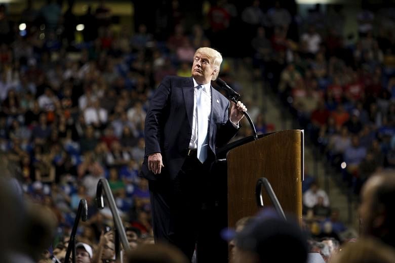 Mr Trump during a campaign rally in Fayetteville, North Carolina, on Wednesday. Foreign policy think-tanks secretly voice alarm about what his presidency would look like for Asia and the world. 