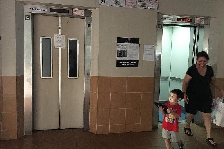 A repair notice pasted on the lift in Ang Mo Kio Street 31 which had suddenly shot up 17 floors and trapped an Indonesian maid on March 7. Lift safety has been in the spotlight after a recent series of lift incidents at HDB blocks, some of which have