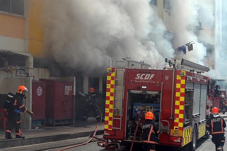 A fire broke out in a coffee shop at an HDB block in Bukit Panjang at 10.30am yesterday. Residents living on the second and third floors of Block 257, Bangkit Road were evacuated as a safety measure. The Singapore Civil Defence Force put out the fire