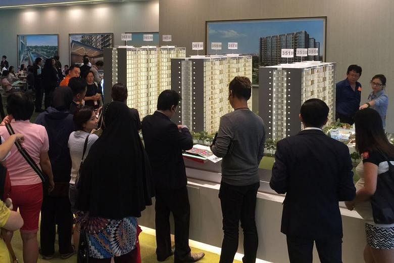 Potential buyers at the showflat of Wandervale EC in Choa Chu Kang, which was launched earlier this month. 