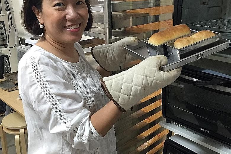 Ms Michelle Koh learning to bake bread at ITSI Baking Studio.